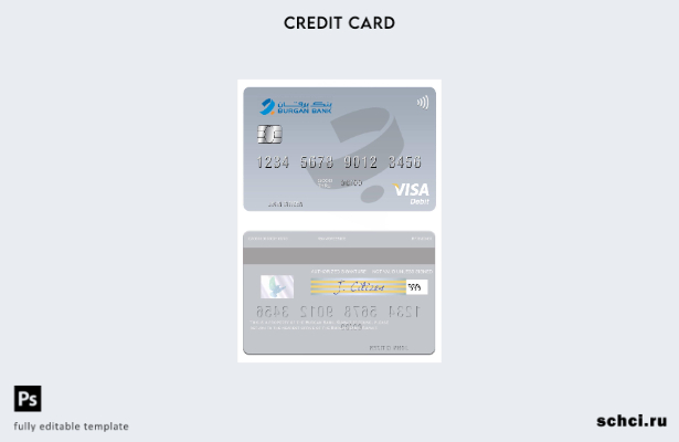 скачать в цифровом формате шаблон дебетовой карты Visa Kuwait Burgan Bank